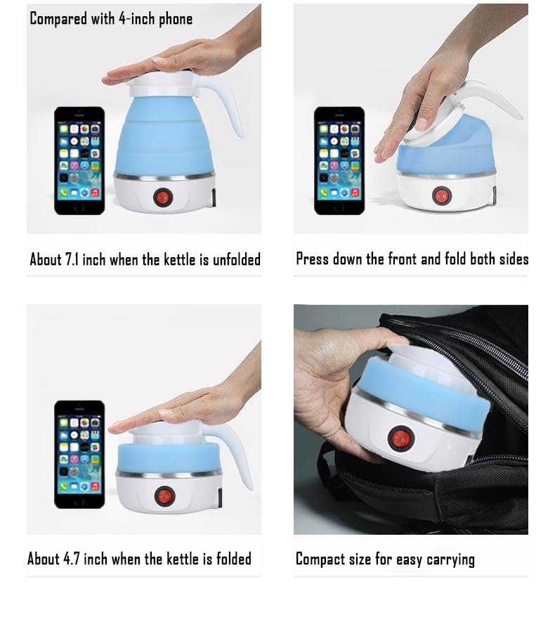resgitiati Travel Kettle Electric Small Foldable Portable Kettle,Silicone Collapsible Heating Water Boiler Tea Pot for Camping,Easy for Storage with Separable Power Cord (Blue pro) - Image 2